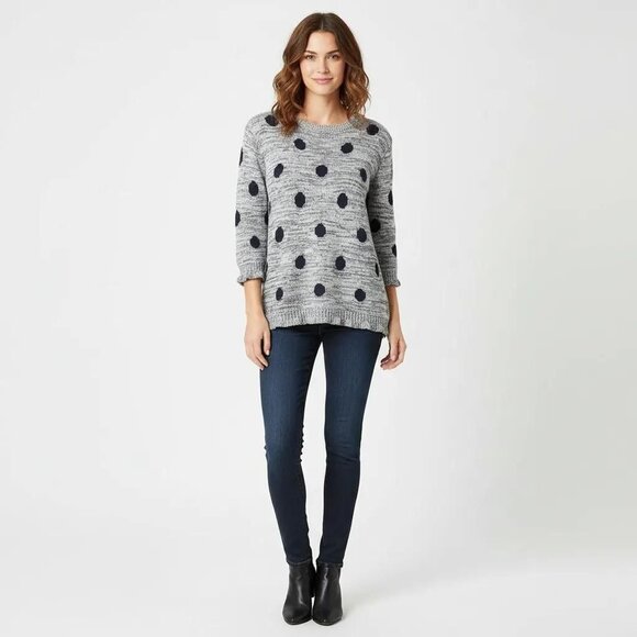 COZY Casual Women's Polka Dot 3/4 Sleeve Knit Gray Pullover Sweater Size M/L - Picture 1 of 10